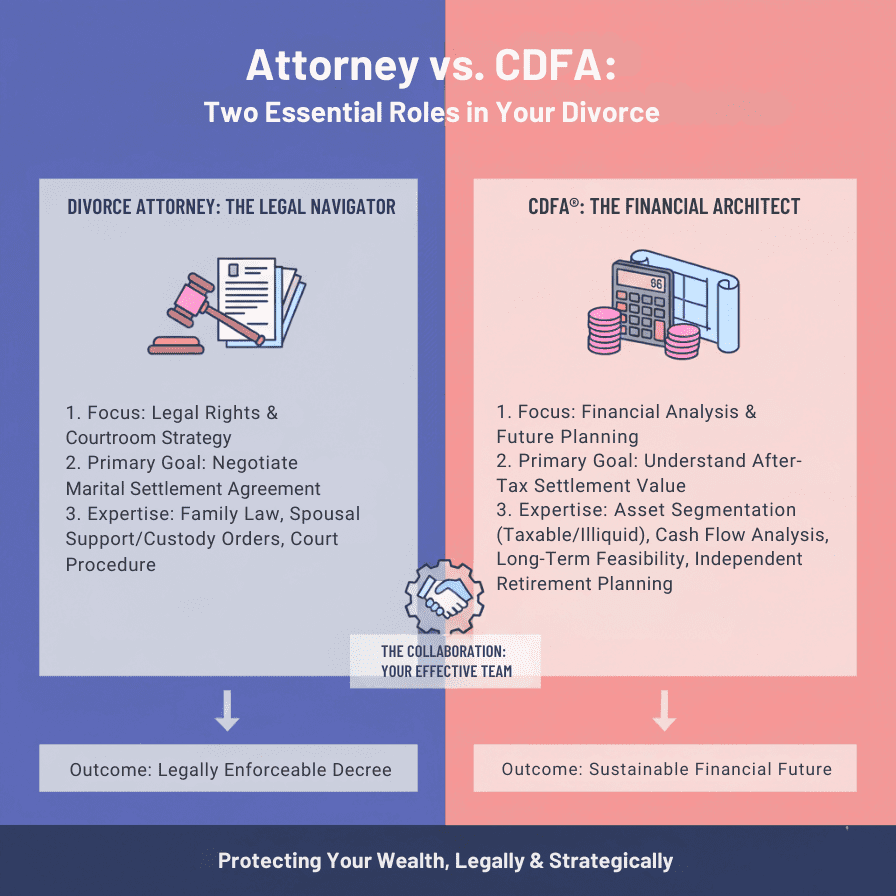Divorce Attorneys vs CDFA roles