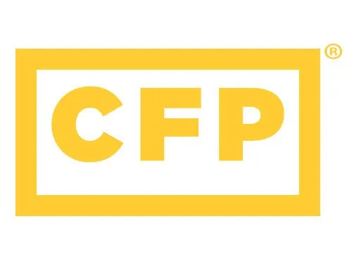 Yellow CFP logo within a rectangular frame, representing Certified Financial Planner certification.