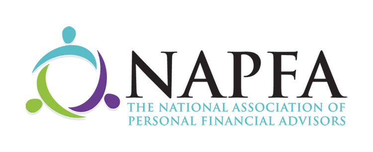 Logo of NAPFA, the National Association of Personal Financial Advisors, featuring a stylized graphic of three figures in blue, green, and purple, symbolizing collaboration and financial guidance.