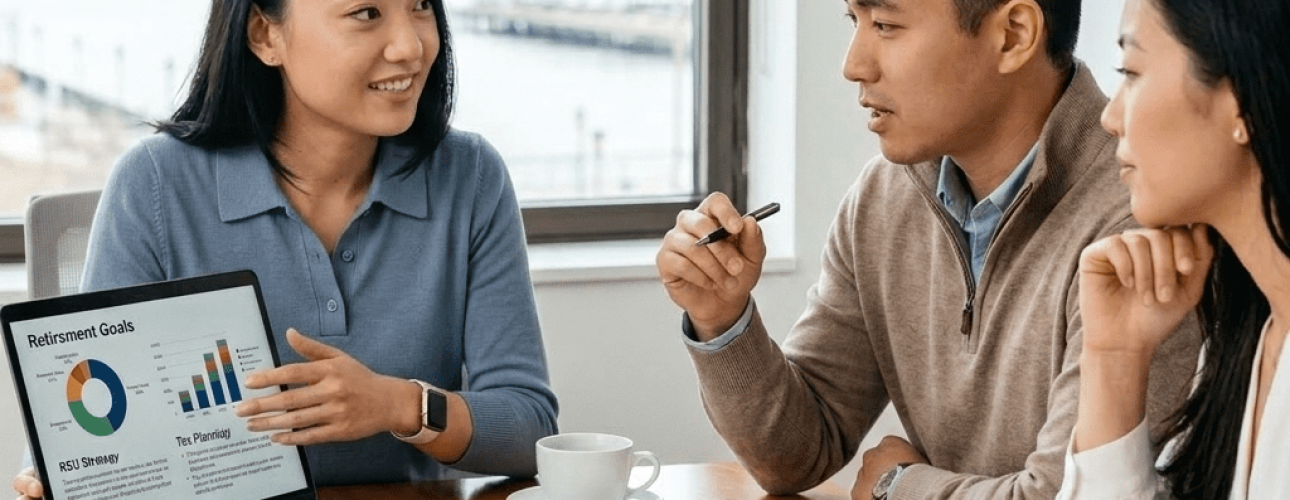 asian american financial advisor financial planning with an asian american couple