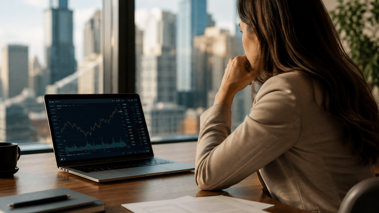 Professional reviewing IPO investing data and stock market charts on a computer